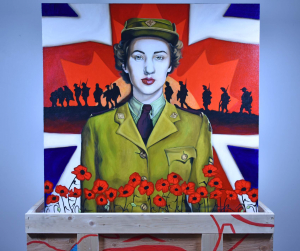 remembrance day painting sitting on art shipping crate