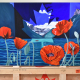 painting of Lake Louise with red poppies