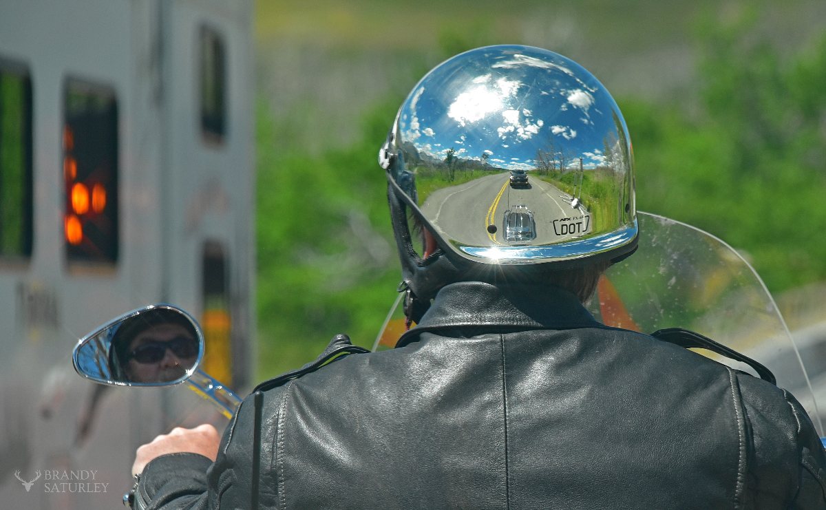 reflections off motorcycle helmet