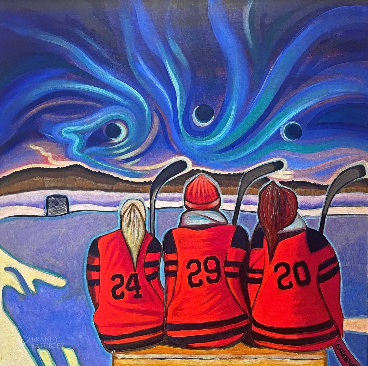 girls hockey painting