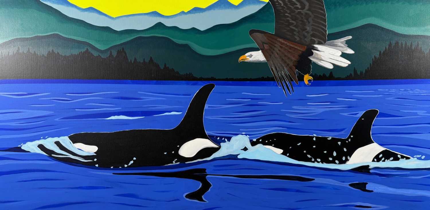 Eagle and Orcas Painting