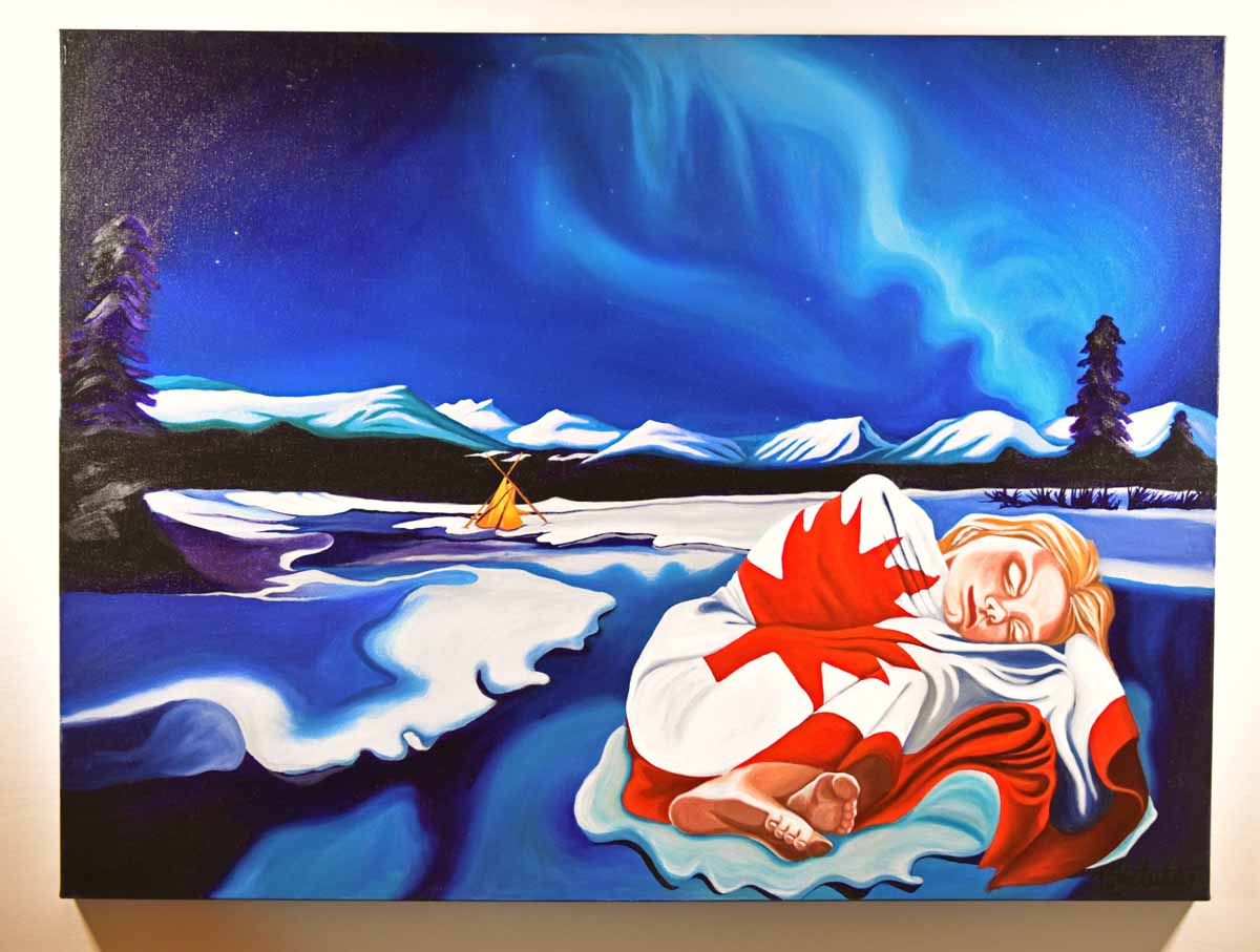 aurora borealis Canada flag painting